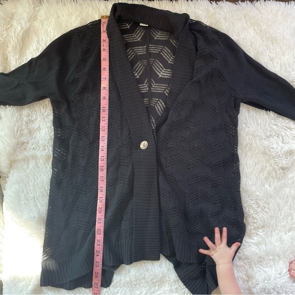 Garnet Hill | Cashmere Lightweight Crochet Knit Black Cardigan Sweater - Picture 9 of 9
